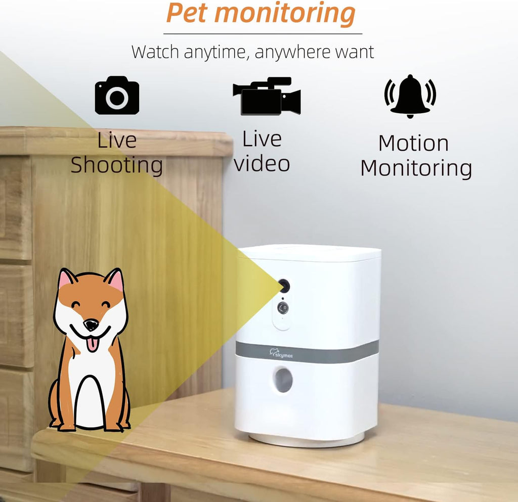 Petalk AI II Dog Camera Automatic Treat Dispenser, 5G Wifi Pet Camera with 180° Pan Full-Room View,Night Vision,Two Way Audio for Dogs and Cats,Compatible with Alexa