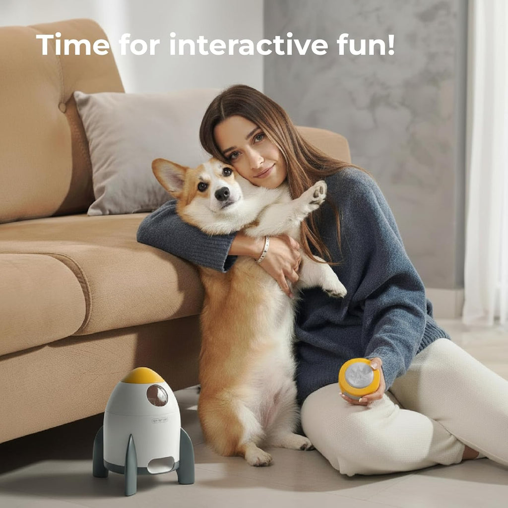 Interactive Dog Puzzle Feeder Toy, Automatic Dogs Treat Dispenser for IQ Training & Slow Feeder, Dog Food Dispenser with Remote Button, Suitable for Indoor or Outdoor Play, All Breeds,