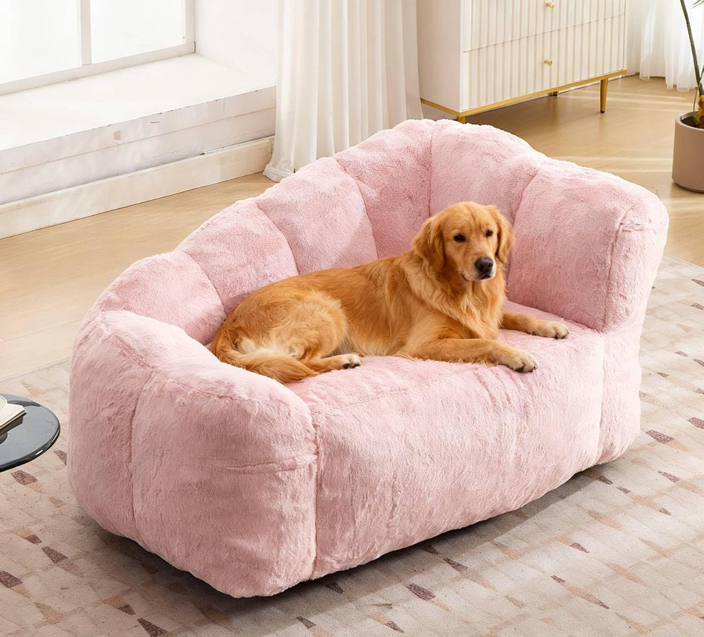 Dog Sofa Couch Bed with Faux Fur Fabric, 51" Floral Shaped Pet Sofa for Large Dogs up to 130BLS