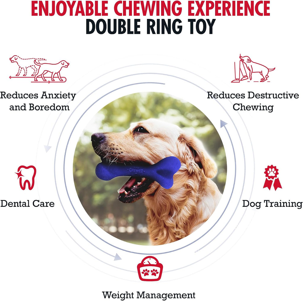 Superchewer Tough Dog Bone Toy | Lifetime Replacement | Strong Natural Rubber | Great Dog Fetch Toy | Chew Toys for Dogs | Ultra Durable Chew Toys for Moderate Chewers | Large Breed Tested