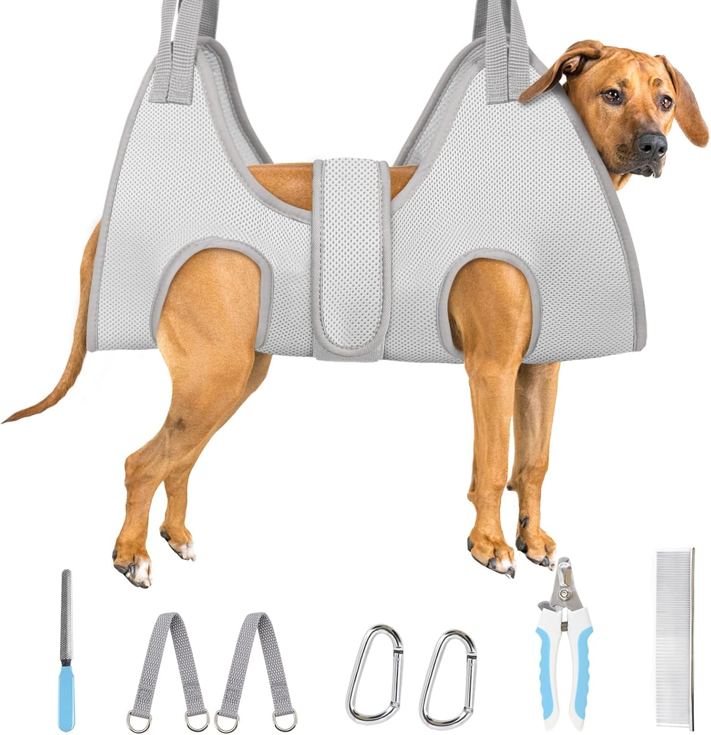 Dog Grooming Hammock for Large Dogs, Dog Hanging Harness for Nail Trimming Doorframe, Pet Holder Restraint for Clipping Nails, Pet Hoist Sling for Cutting Nails at Home (Grey 2XL)