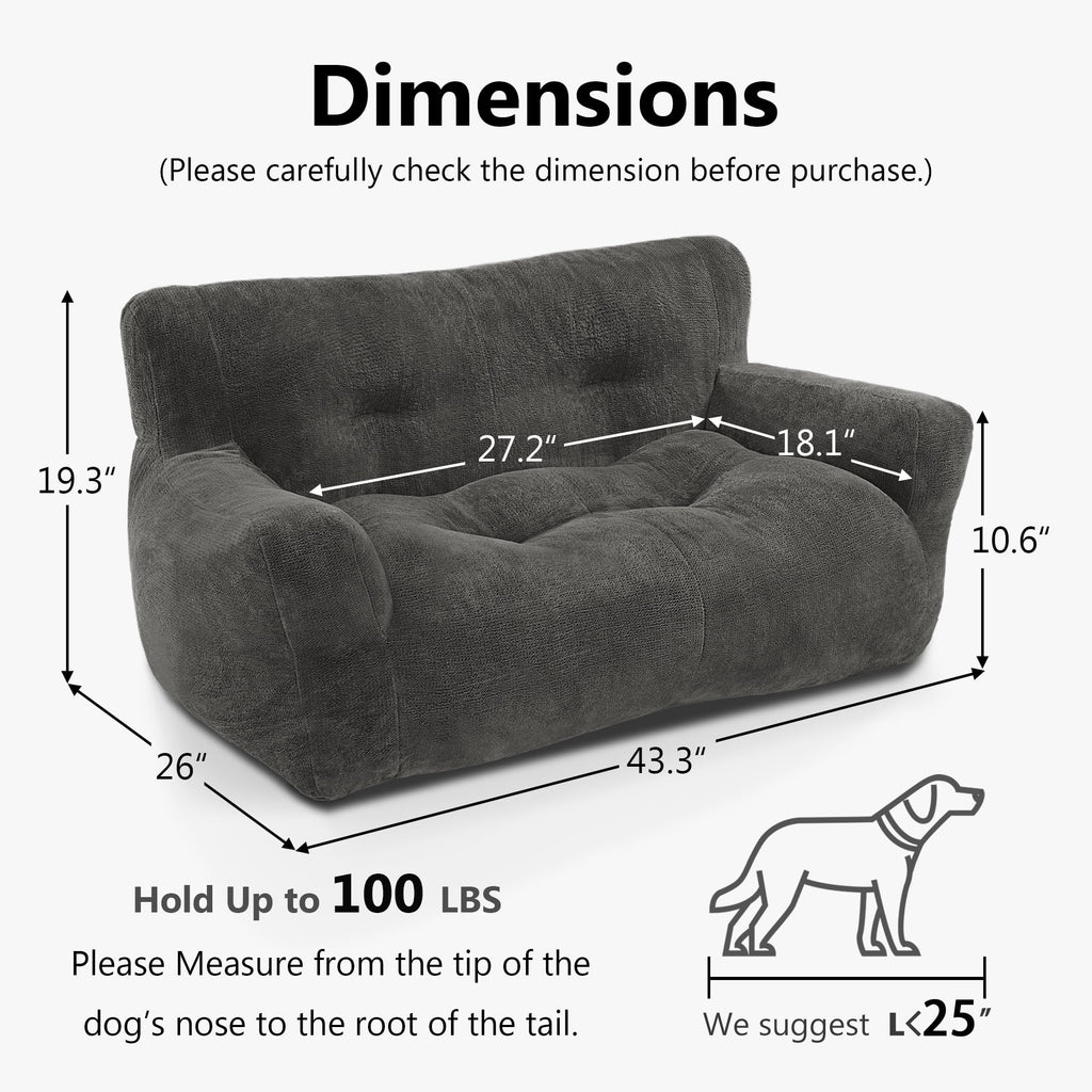 43.3'' Large Pet Couch Dog Sofa Bed, Support up to 100Lbs, No Assembly Need, Gray