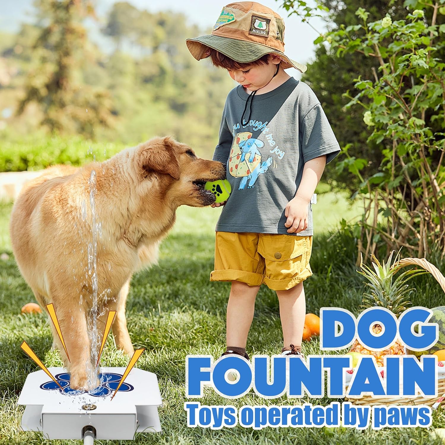 Dog Water Fountain Step On, Dog Sprinkler Paw Activated, Outdoor Water Fountain for Dogs, Drinking Water Toy, Upgrade Copper Valve Set, Blue