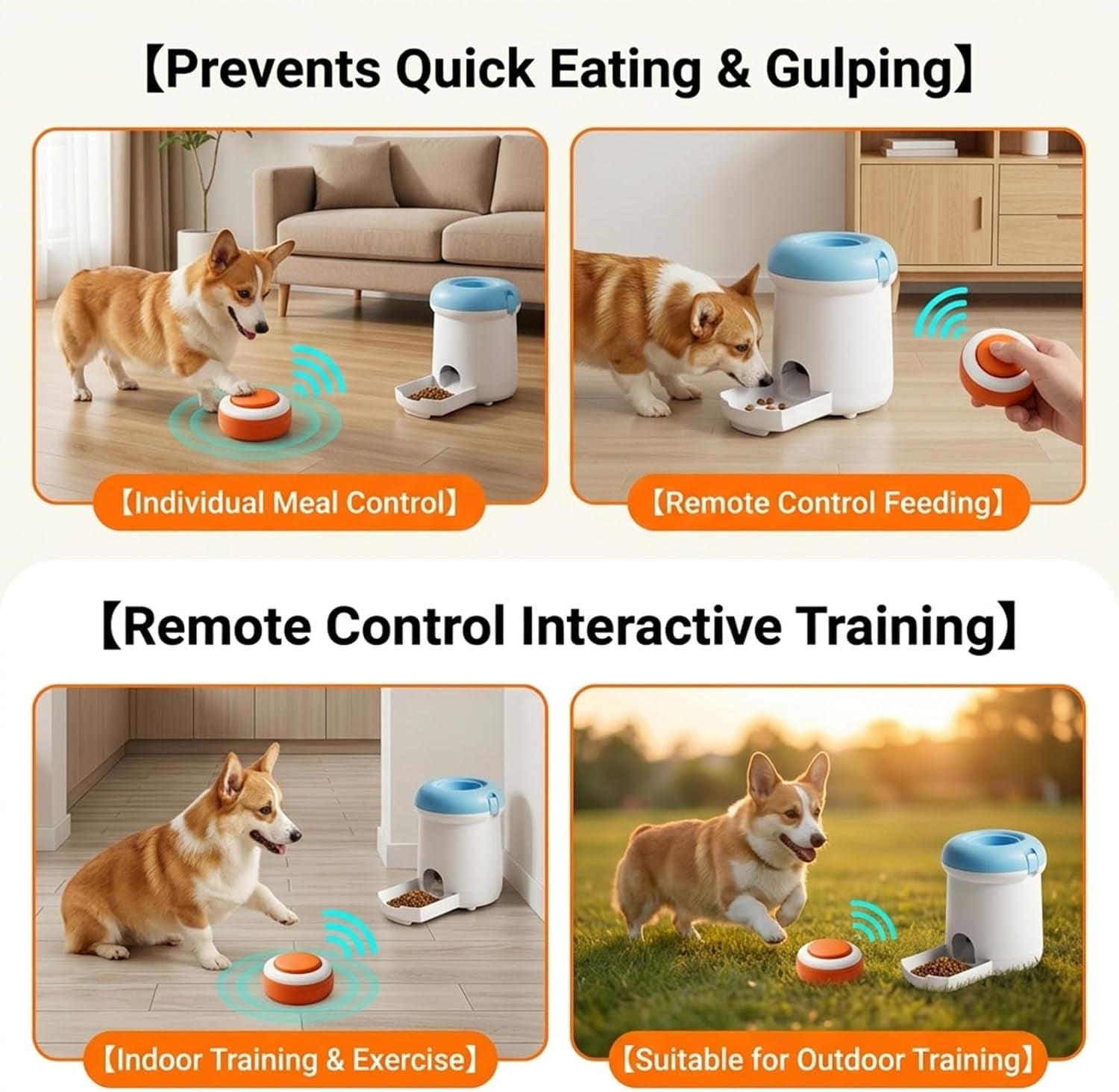 Automatic Dog Treat Dispenser, Button-Activated Interactive Dog Toy, Dog Puzzle Feeder for Mental Stimulation, Positive Reinforcement Training & Slow Feeding, USB Rechargeable