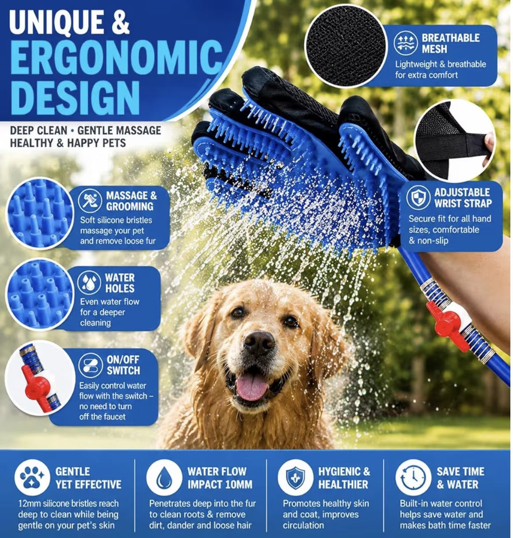 Bathing Hose Glove for Dogs, Cats & Other Pets with Superior Quality Towel