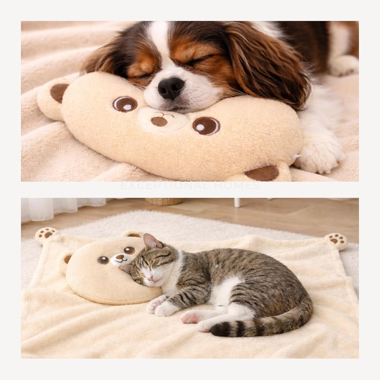 Dog Calming Pillow & Dog Blanket Set. Soft and Neck-Friendly, Washable Pet Pillows for Small Medium Dogs and Cats. Anxiety Relief Cuddle Pillow. Fluffy Plush Washable Pet Bed Mat (Medium)