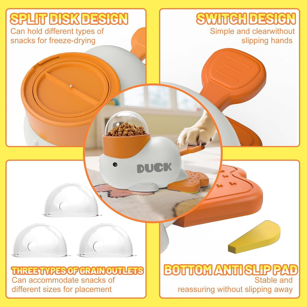 Interactive Dog Treat Dispenser Toy & Slow Feeder Dog Bowls - Duck-Shaped Puzzle Toy for Mental Stimulation, Adjustable Food Outlet for Small to Medium Cats and Dogs