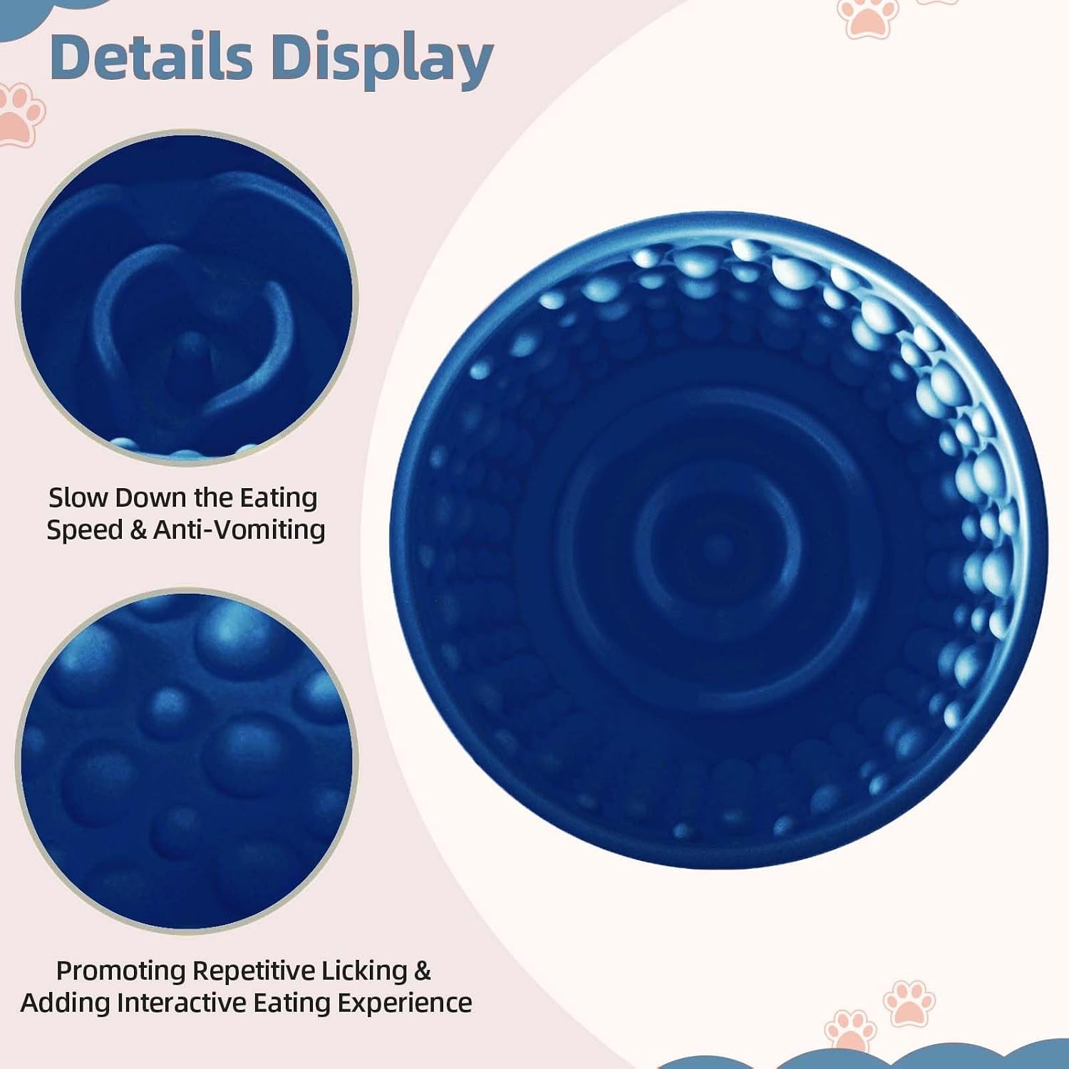Dog Slow Feeder Lick Bowl, Non-Slip Dog Licking Treat Dispenser, Slow Feeder Bowls for Small Medium Large Breed Dogs, Anxiety Relief & Anti-Choking, BPA Free Silicone (Dark Blue, 1.6 Cup)