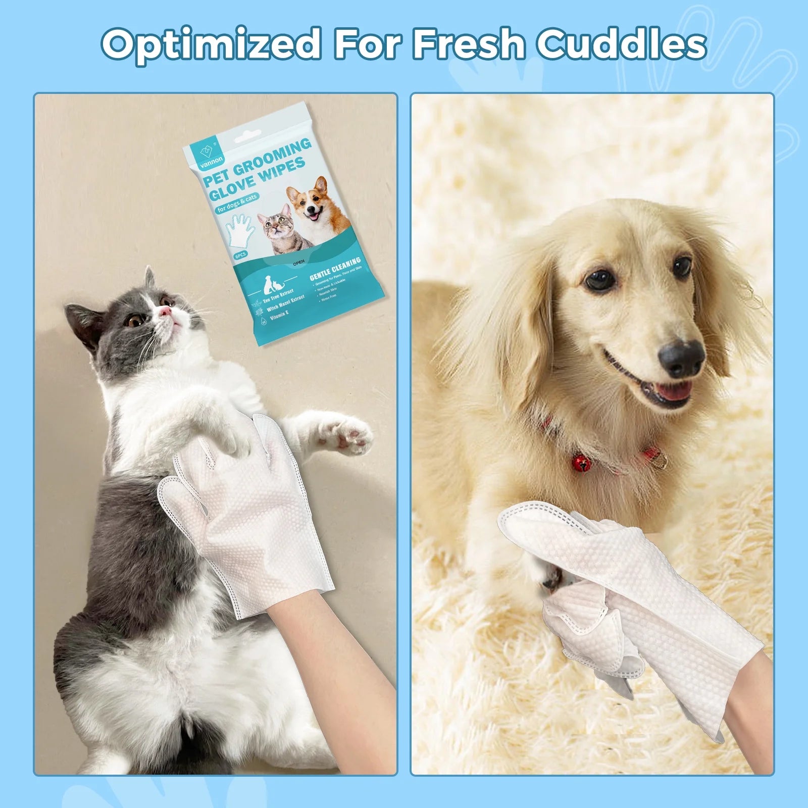 Pet Glove Wipes for Dogs & Cats, Extra Thick Rinse Free Dog Wipes, Unscented, 5 Pack, 30 PCS