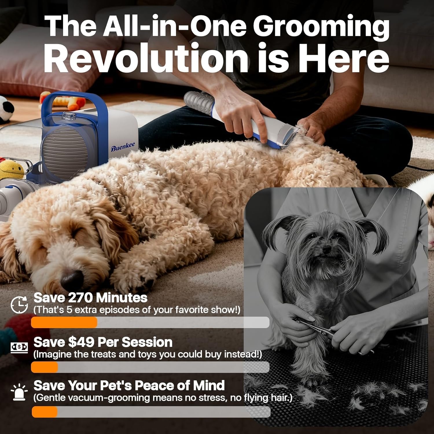 Dog Grooming Vacuum Kit, 15000Pa Clipper, Shedding Brush, 2L, White | Brush, Trim and Deshed at Home with Less Flying Fur, Mess-Control Suction and Fewer Emptying Breaks during Longer Sessions