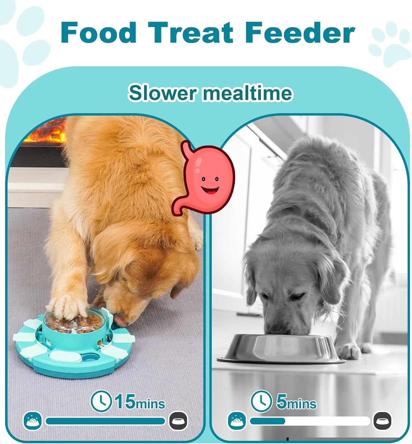 Dog Puzzle Toy Feeder, Press to Dispense Food & Treats | Slows Eating, Brain Stimulation Mental Enrichment, Interactive Treat Dispenser Game