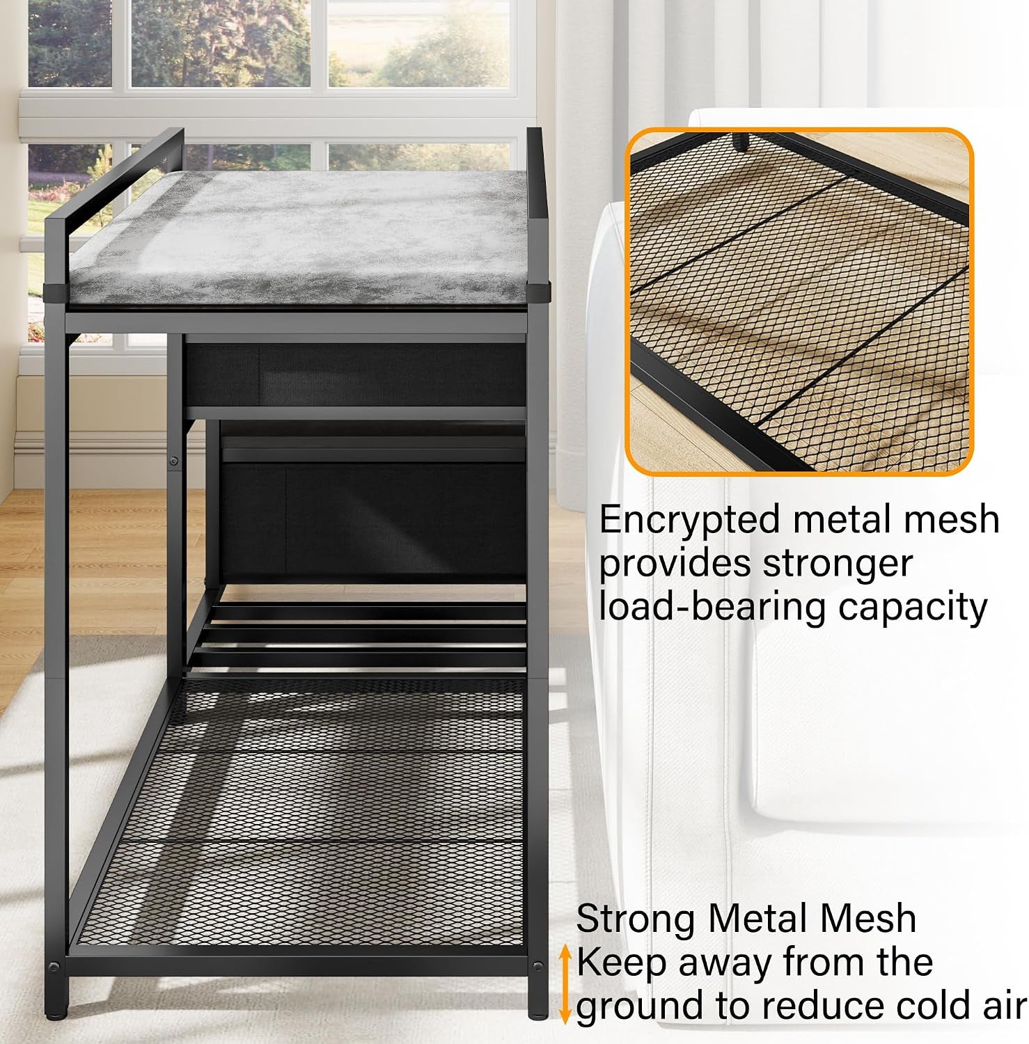 Pet Bunk Bed with Stairs and Storage, Dog Beds Attachment to Human Bed, Bedside Dogs Cot for Small, Medium Cats & Dogs, Pet Window Perch (Grey)