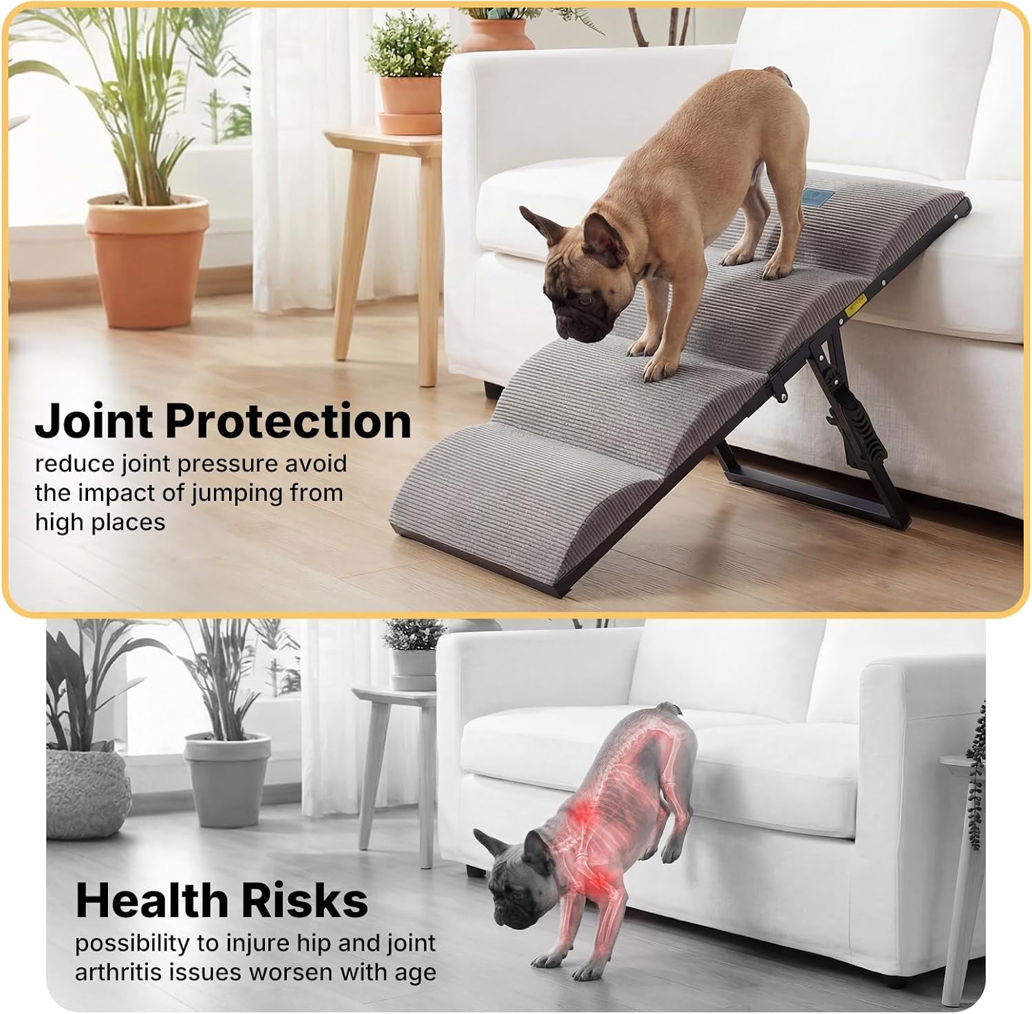 Dog Ramp for Bed Couch Small Large Dogs, Foldable Pet Ramp 12"-20" H | 5 Adjustable Height Portable Dog Ramps for Beds Bedside Folding Doggy Stairs Metal Frame for Senior Dogs, up to 130Lbs