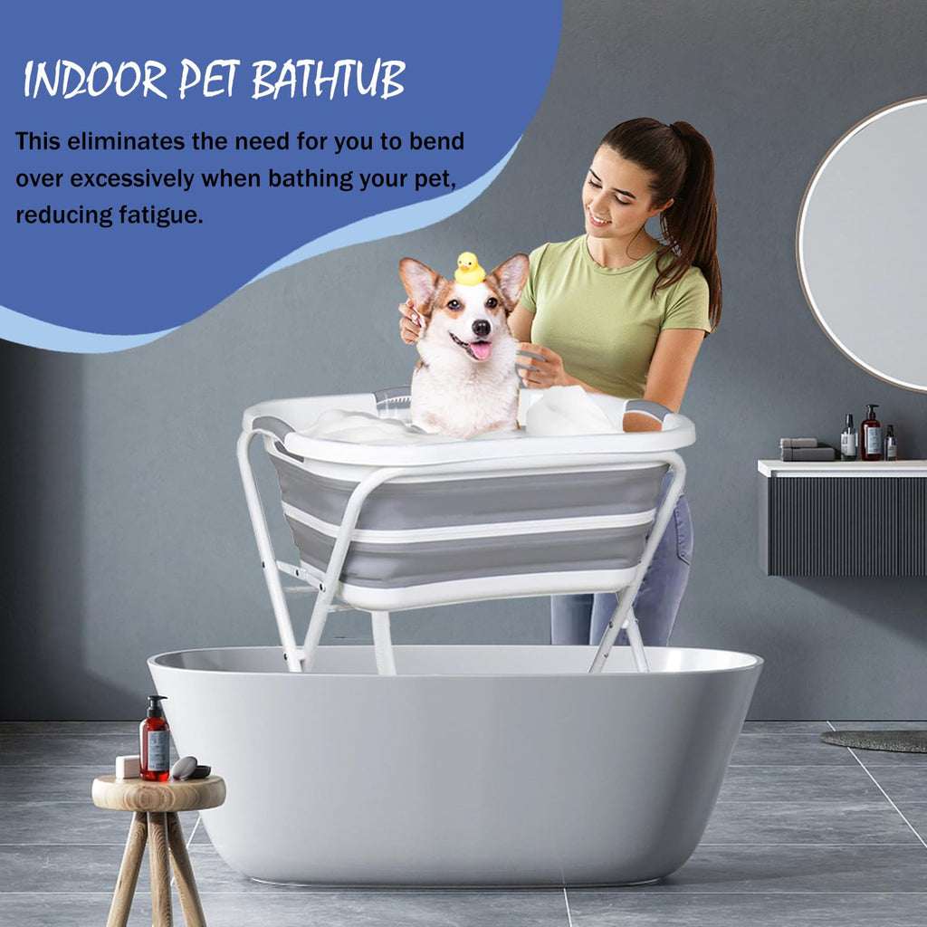 Portable Dog Bath Tub and Dog Washing Station, Collapsible Elevated Pet Tub for Bathing, Showering, Grooming, Pet Bathing Basin for Small to Medium Dogs, Cats and Other Pets (Built-In Drainage System)