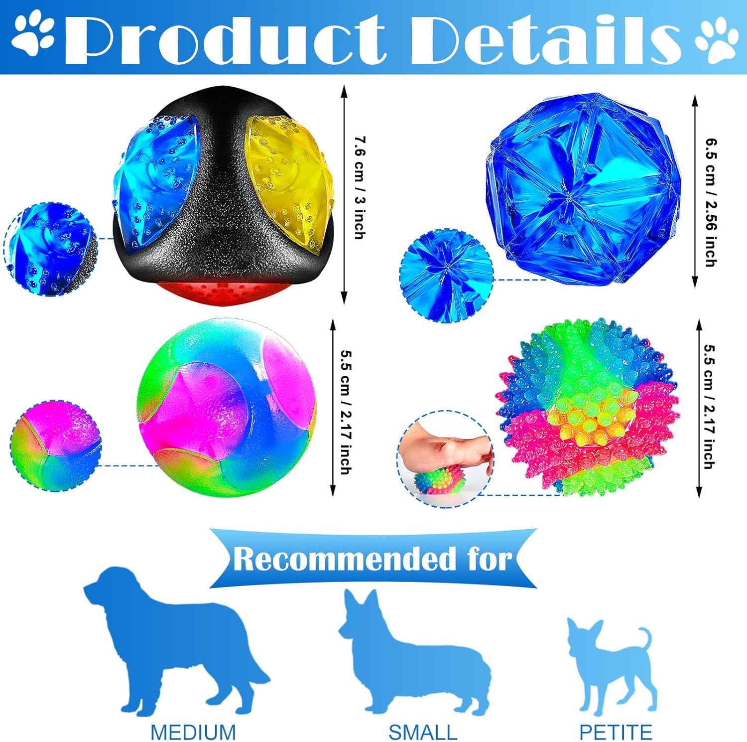 4 Pieces Light up Squeaky Dog Balls LED Flashing Light up Ball for Aggressive Chewers Glow in the Dark Flashing Ball Pet Squeaky Toy Bounce Activated Toy for Medium Small Dogs Gift