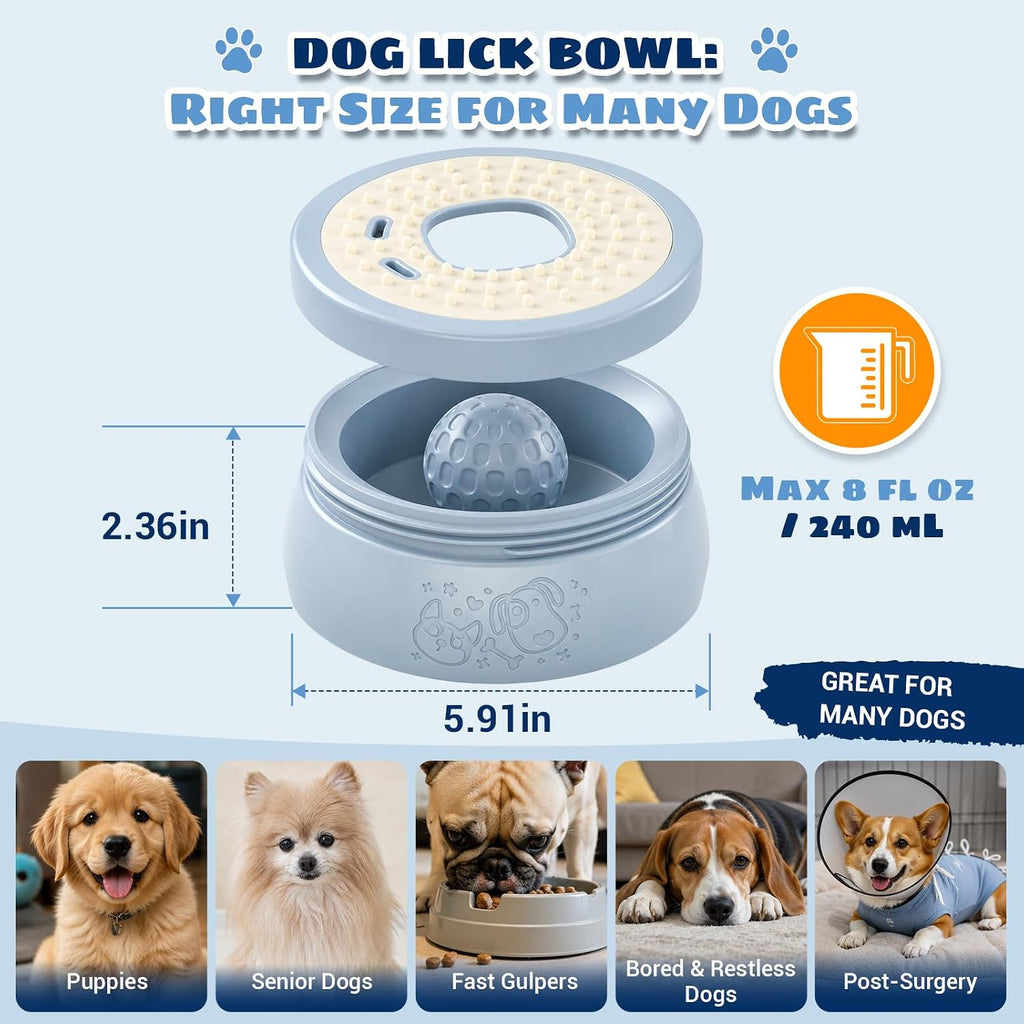 Dog Lick Bowl with Rolling Ball, Slow Feeder Dog Bowl for Puppy & Small Dog | Twist-Lock Lid & Dual-Zone Dog Lick Bowl for Liquid and Thick Treat, Dog Enrichment Toys for Anxiety Relief & Interactive
