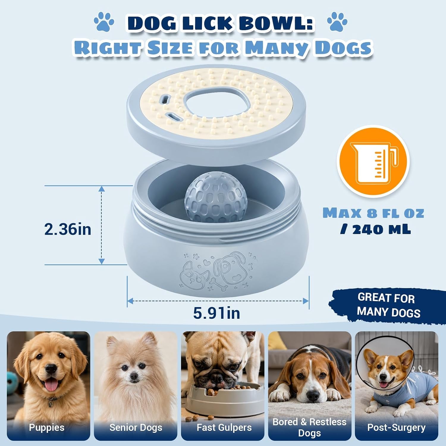 Dog Lick Bowl with Rolling Ball, Slow Feeder Dog Bowl for Puppy & Small Dog | Twist-Lock Lid & Dual-Zone Dog Lick Bowl for Liquid and Thick Treat, Dog Enrichment Toys for Anxiety Relief & Interactive