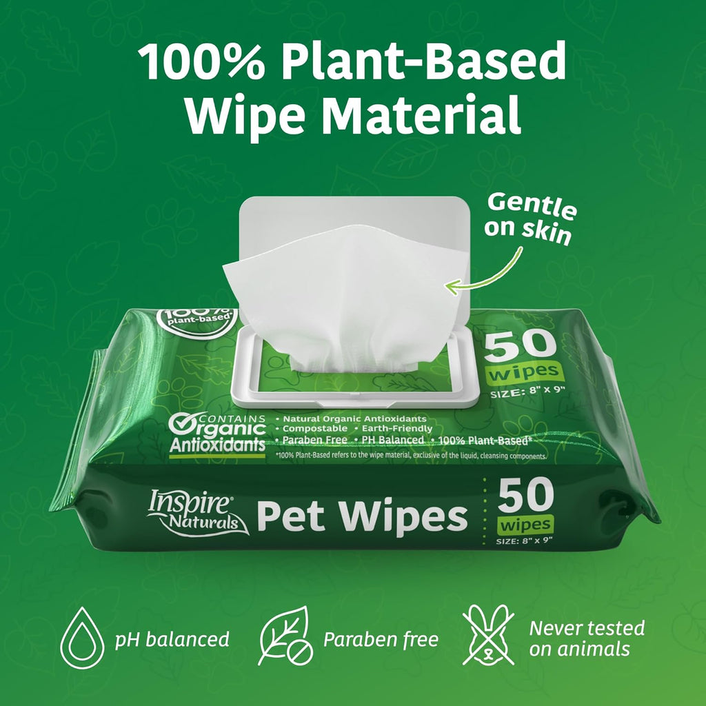 Naturals Pet Wipes for Dogs and Cats 100% Natural Plant Based with Organic Antioxidants, Dog Wipe Cleaning Deodorizing | Puppy Wipes | Dog Wipes for Paws and Butt(100Ct - 2 Pack)
