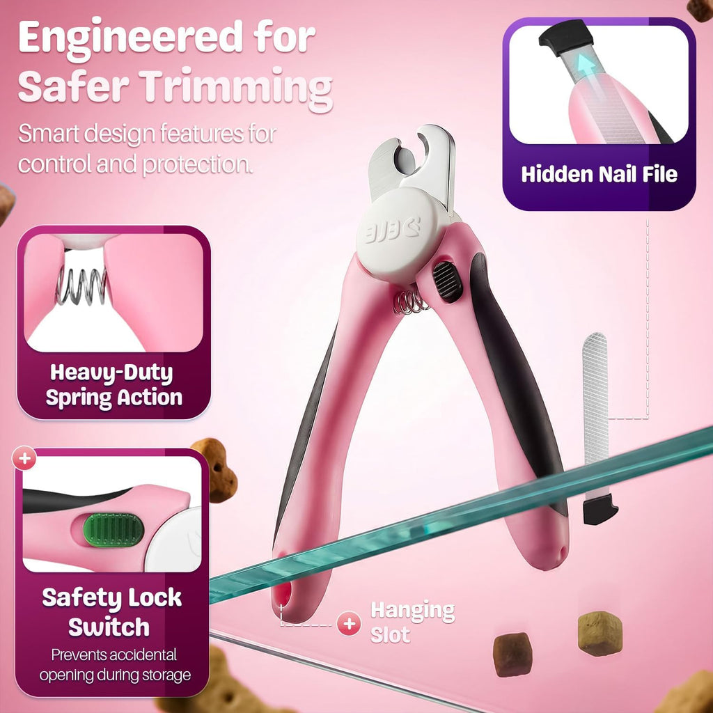 Dog Nail Clippers and Cat Nail Trimmer with Safety Guard, Pink | Pet Nail Clippers with a 3.5 Mm Stainless Steel Blade for Grooming Puppies, Indoor Cats and Small, Medium or Large Dog Breeds
