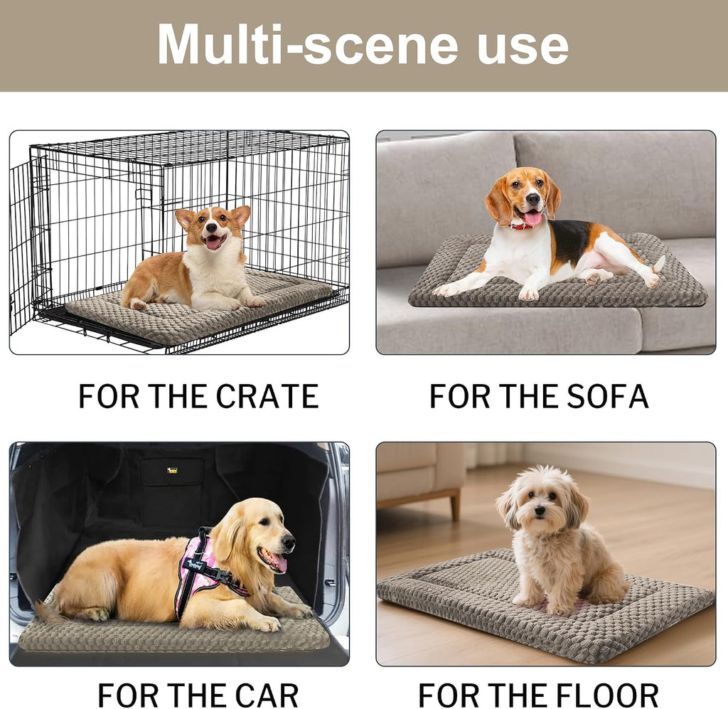Dog Bed Crate Mat, Soft Durable Washable Anti-Slip Kennel Pad for Dogs & Cats, Reversible (Light Gray, M(30"*20"*1.5"))