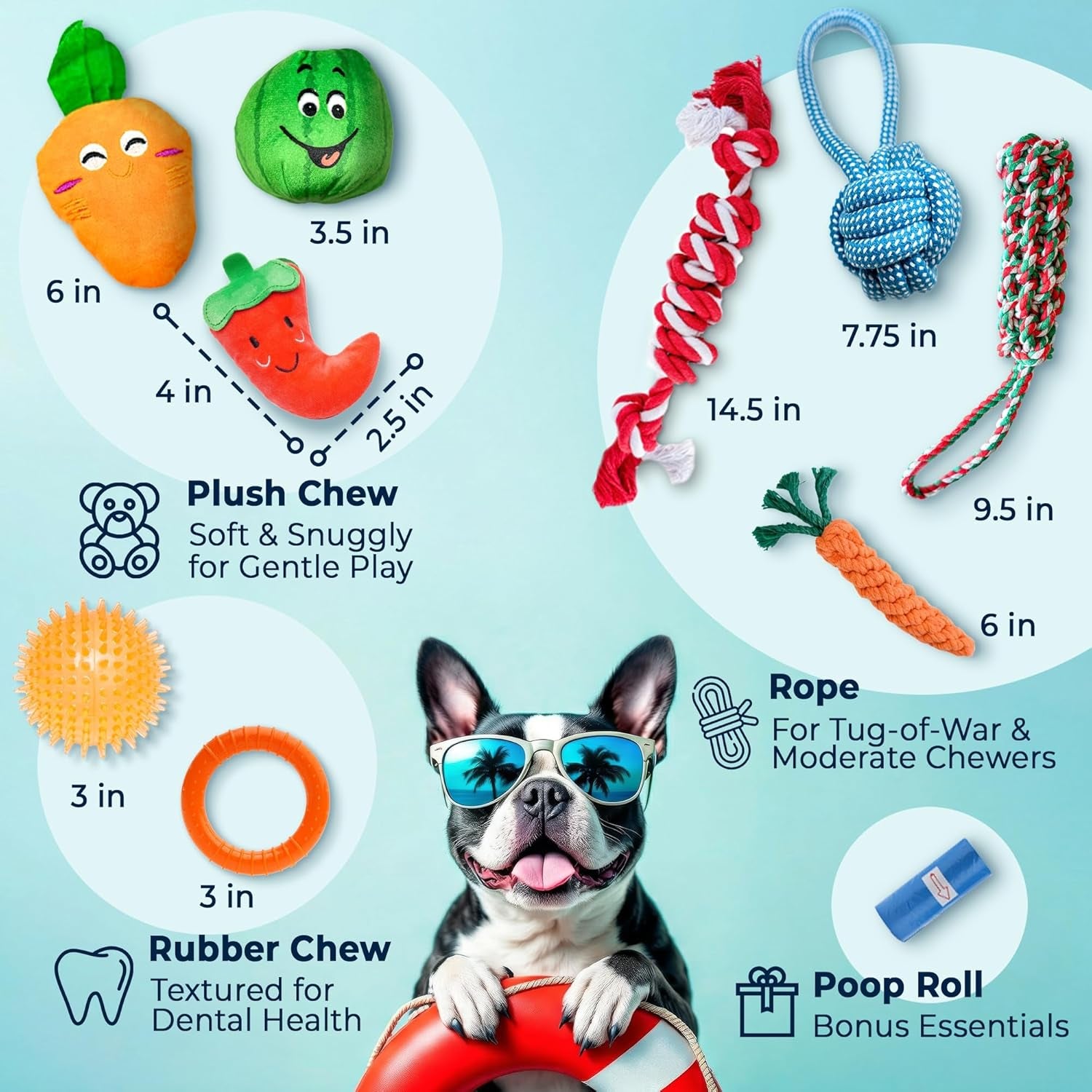 9-Pack Dog Toys for Small & Medium Dogs – Puppy Toys Set with Rope Toys, Chew Toys, Tug Toys, Plush & Squeaky Toys – Dog Toy Variety Pack