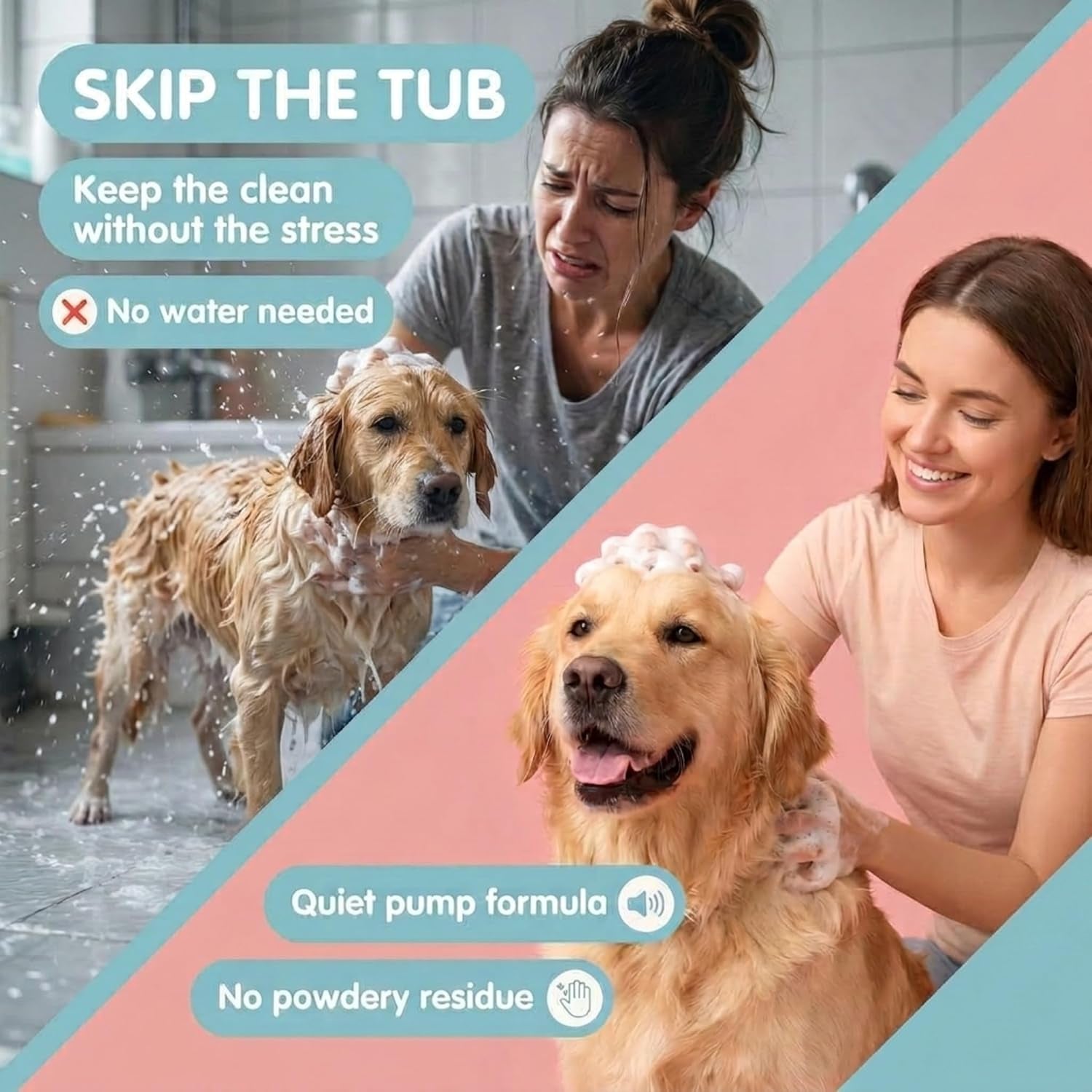Two Tails Foaming Dry Dog Shampoo, Waterless No-Rinse, 10.55 FL OZ | Coat Refresher & Deodorizing Foam; Gentle for Sensitive Skin; No-Rinse Waterless Formula.
