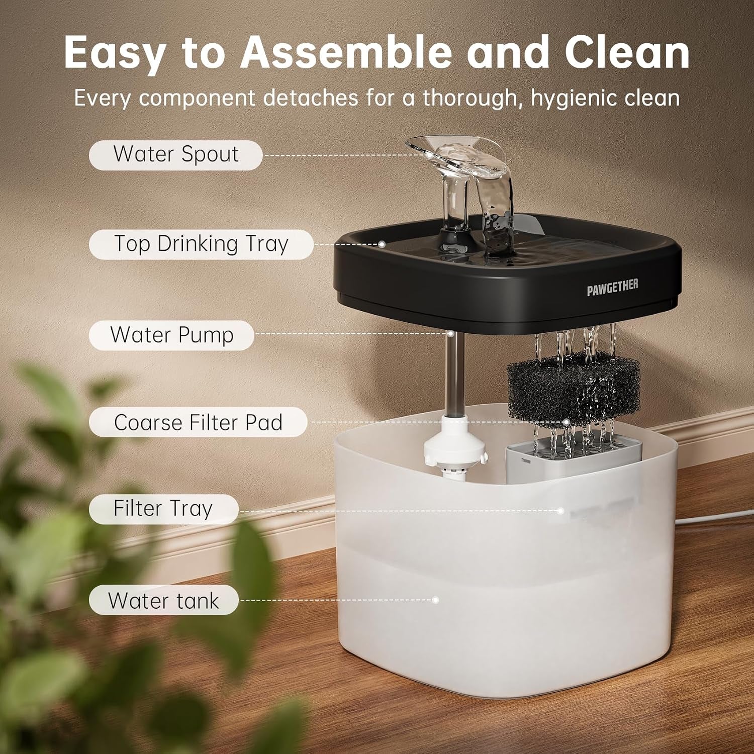 ® Cat Water Fountain with Wireless Pump 51Oz/1.5L Dog Water Fountain, Ultra Quiet Automatic Pet Water Fountain Portable Indoor Outdoor Travel Small Dog Water Dispenser with Adapter Black