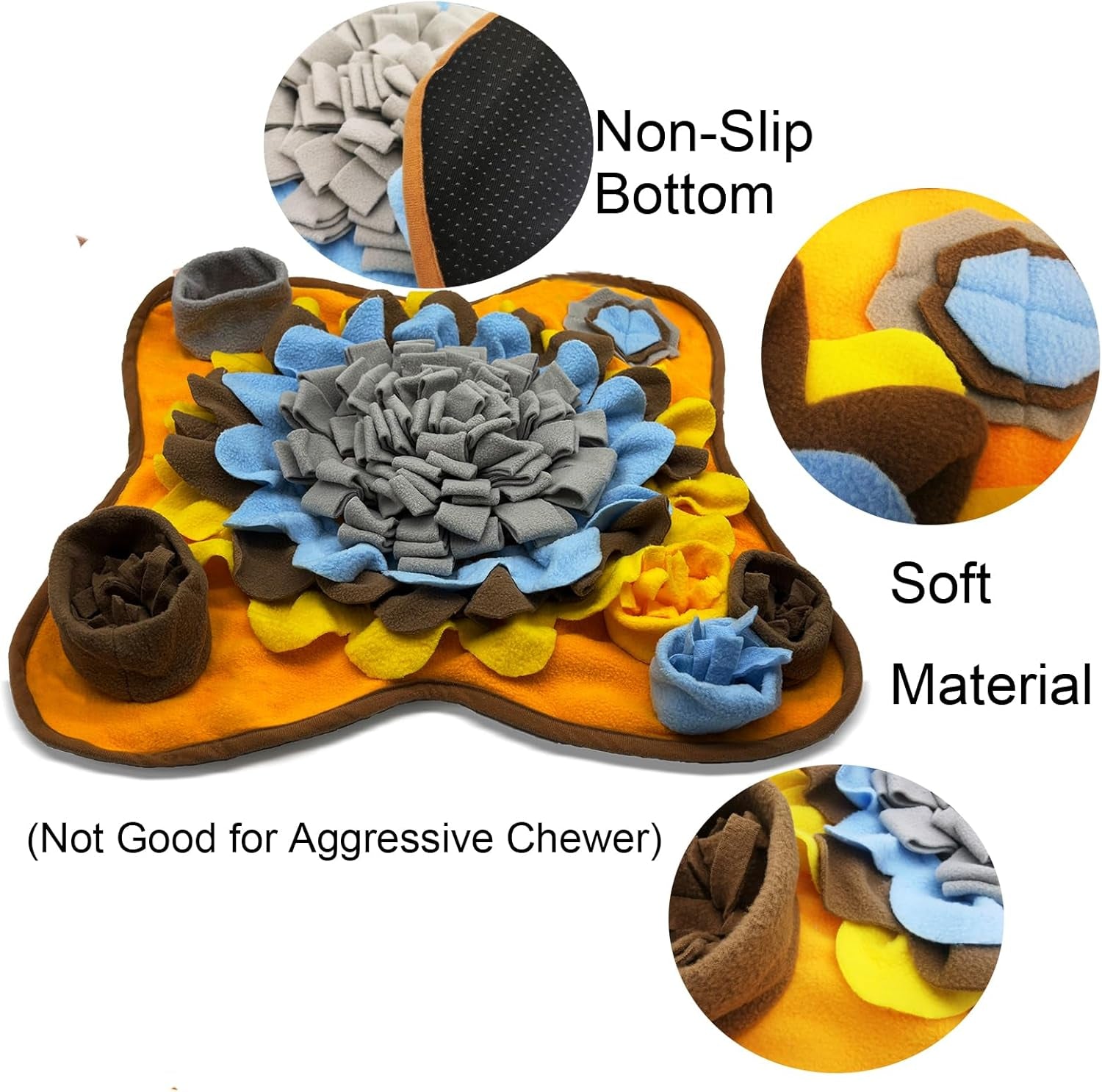 Dogs Snuffle Mat Pet Feeding Mats Puppy Sniffing Pad,Cat Doggies Interactive Puzzle Toys for Multiple Breeds Encourages Natural Foraging Skills,Training and Stress Release (Grey Brown)