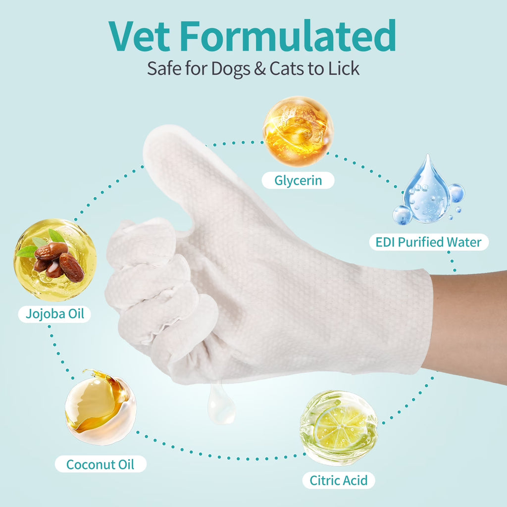 Dog Wipes Cleaning Deodorizing Glove Wipes for Dogs & Cats, 48 Pcs, Coconut Scent, Hypoallergenic Hydrating & Nourish Fur Pet Grooming Glove Wipes, Daily Care & Traveling