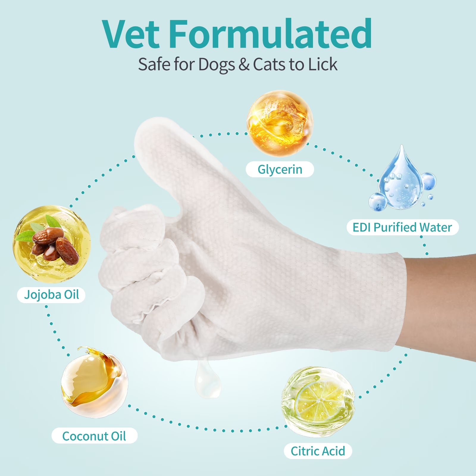 Dog Wipes Cleaning Deodorizing Glove Wipes for Dogs & Cats, 48 Pcs, Coconut Scent, Hypoallergenic Hydrating & Nourish Fur Pet Grooming Glove Wipes, Daily Care & Traveling