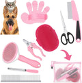 Dog Brush Grooming Kit 9 Pcs Kit with Pet Nail Clipper and File Cat Grooming Deshedding Undercoat Rake Comb for All Breeds Sizes Promotes Healthy Skin Coat(Fresh Color)