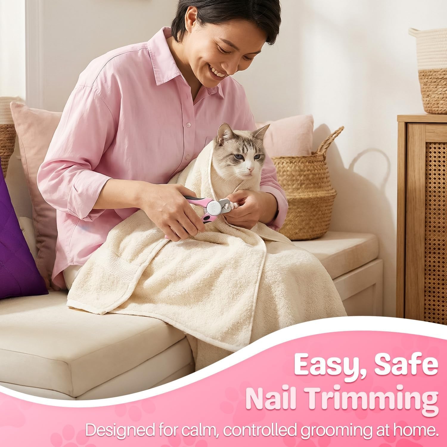 Dog Nail Clippers and Cat Nail Trimmer with Safety Guard, Pink | Pet Nail Clippers with a 3.5 Mm Stainless Steel Blade for Grooming Puppies, Indoor Cats and Small, Medium or Large Dog Breeds