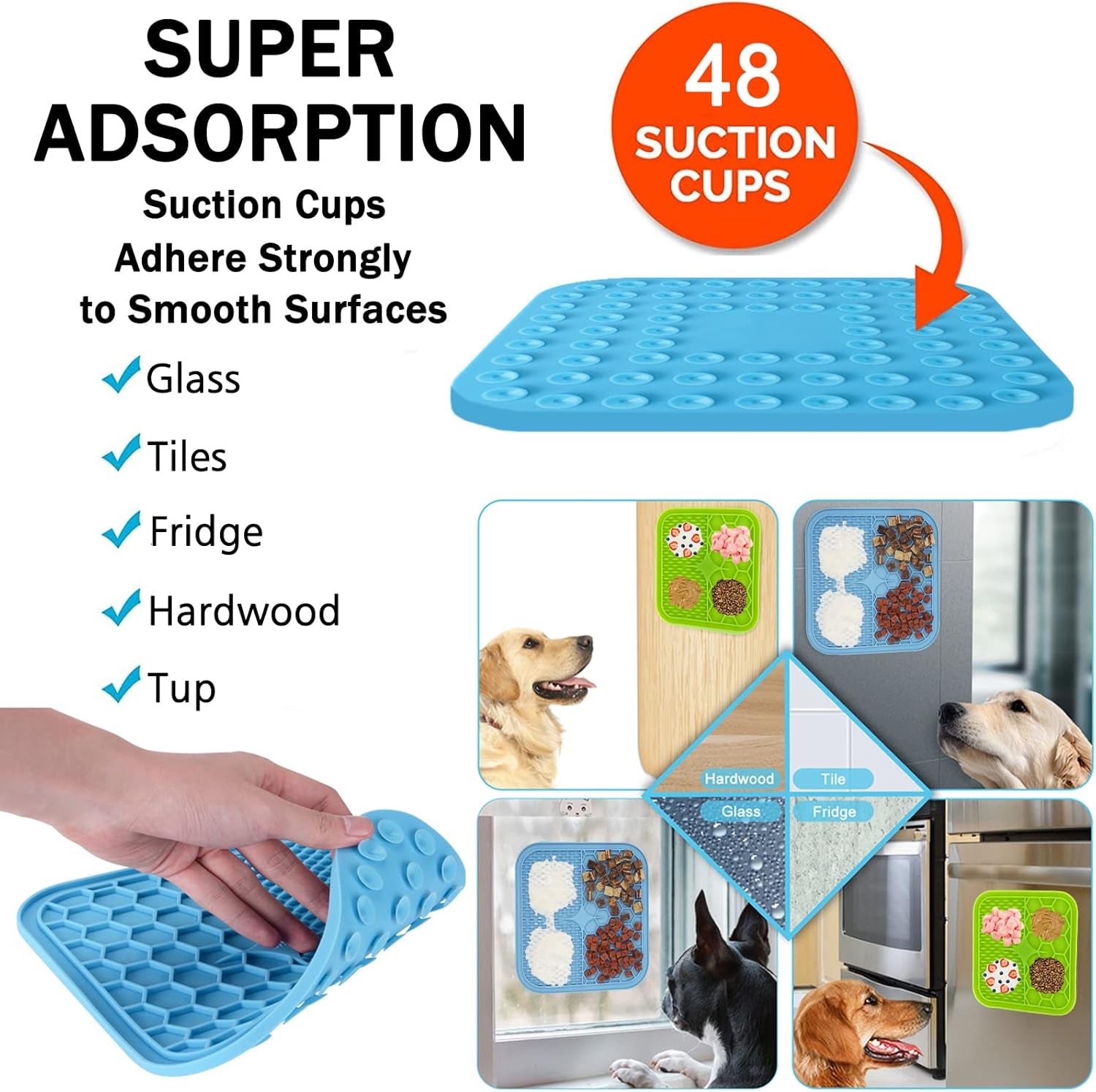 Lick Mat for Dogs, 2 Pcs Dog Lick Mat with Suction Cups for Anxiety, Peanut Butter Dog Licking Mat Slow Feeder Dispensing Treater Lick Pad for Dogs Cats Grooming Bathing and Training