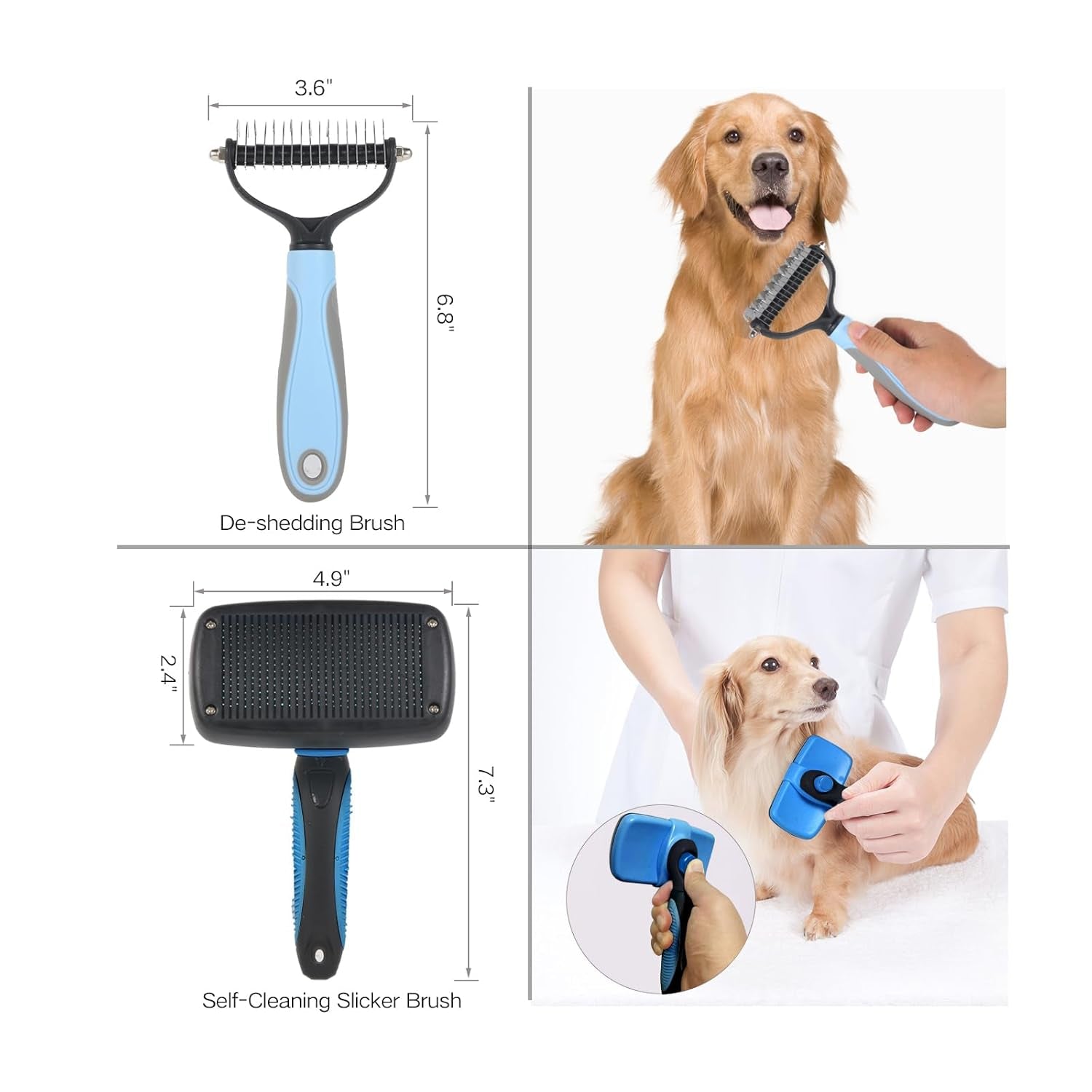 7‑In‑1 Pet Deshedding Tool, Dog Grooming Brush Set, Dog Brush Combo | Pet Deshedding Brush, Flea & Grooming Comb, Carpet & Bath Hair Remover