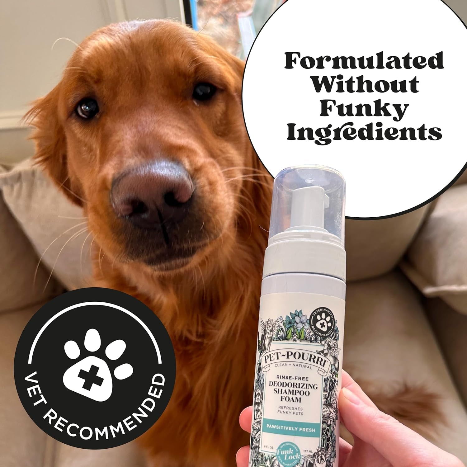 Poo-Pourri Rinse-Free Deodorizing Dry Shampoo for Dogs & Cats – Moisturizing Skin & Coat Soothing Formula - Plant Based Ingredients – Pineapple, Jasmine & Pear – No Rinse Foam Shampoo for Pet Odor