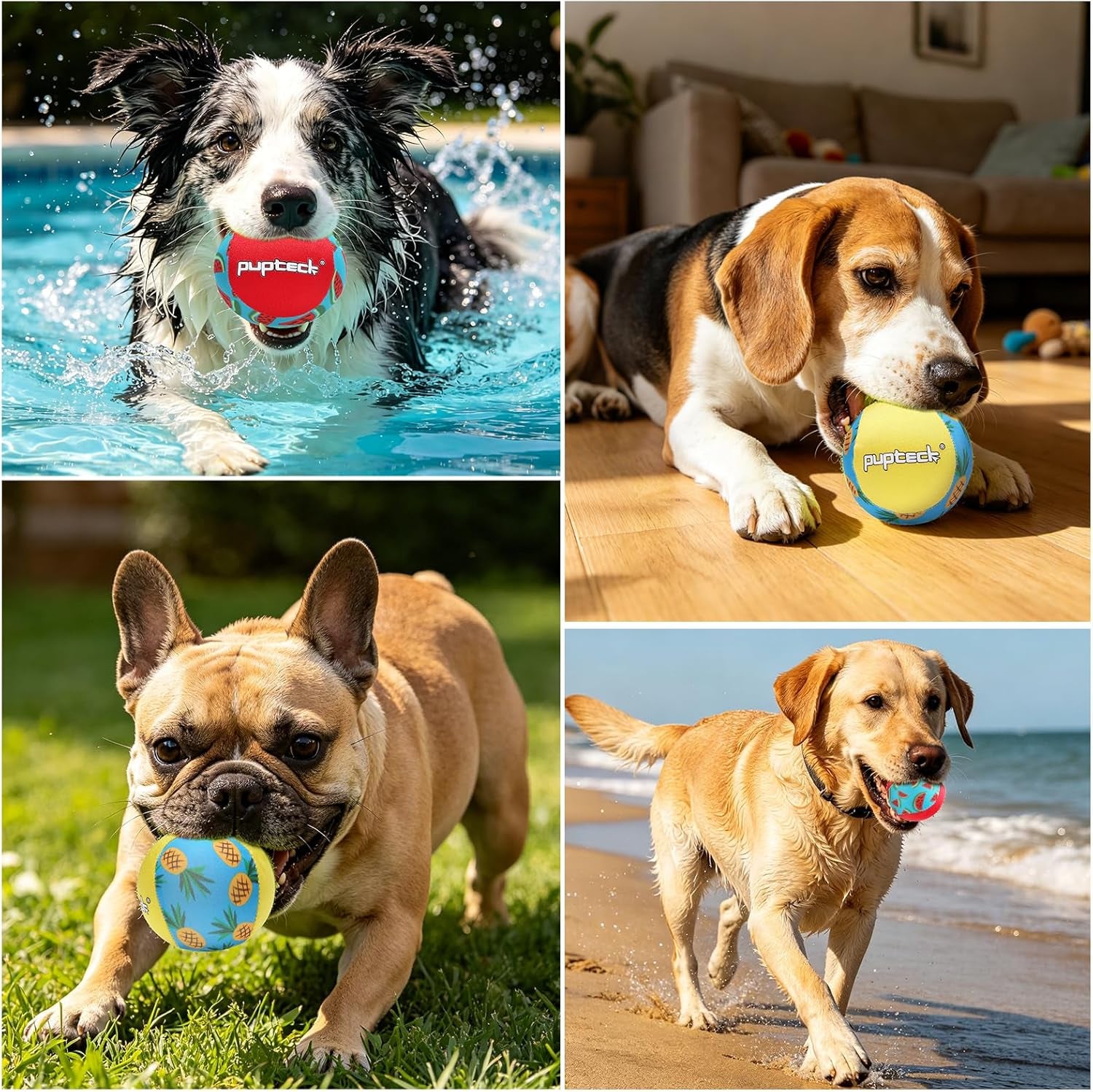 Floating Dog Pools Water Toys, Bouncing Balls 2 Pack for Summer Swimming Pool Games, Interactive Puppy Training Toy with Cute Pineapple and Watermelon Pattern