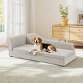 Dog Couch for Medium and Large Dogs, 55 X 26 X 18.5 Inch Pet Sofa Bed with Wave Backrest, Single Armrest, Breathable Linen Cushion, Low Feet, Beige