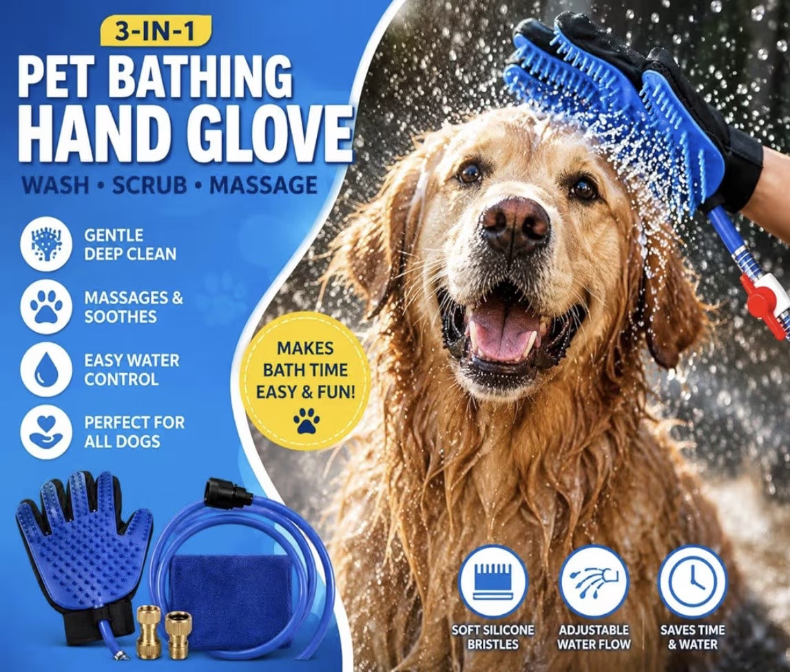Bathing Hose Glove for Dogs, Cats & Other Pets with Superior Quality Towel