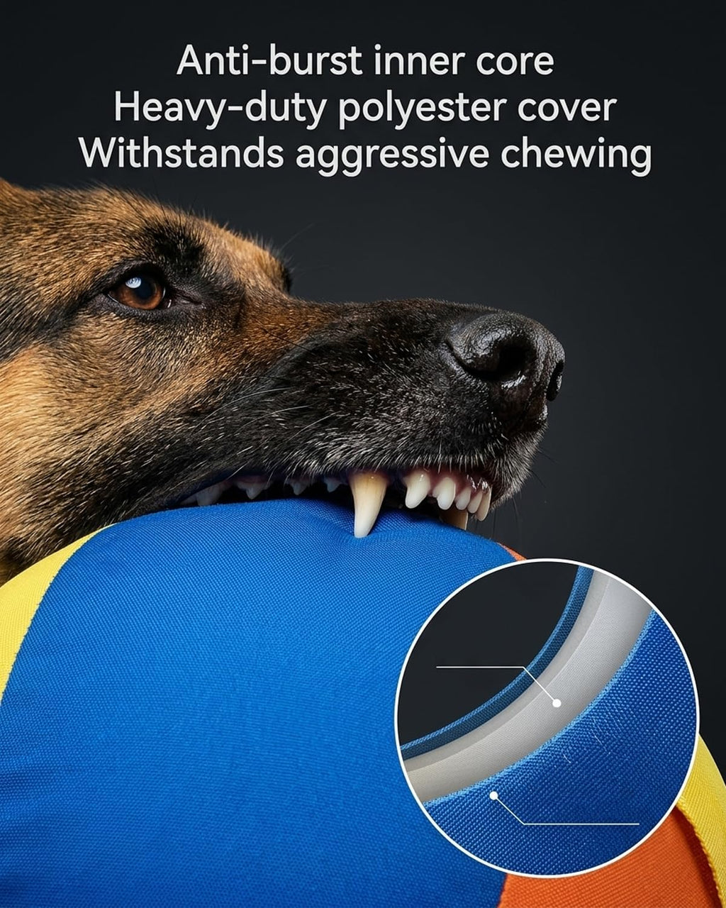 10/18/22" Herding Ball for Dogs Durable Tear Resistant Inflatable Jumbo Calming Toy Heavy Duty Handle Cover Pump Outdoor Play Exercise Training Large Breeds Border Collie Cattle Dog Waterproof (22IN)