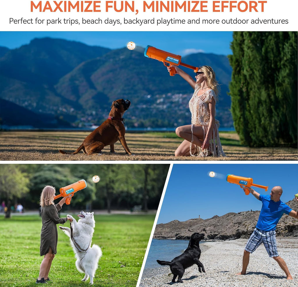 Dog Ball Launcher, Dog Ball Blaster with 3 ETPU Balls, Interactive Thrower for Medium to Large Dogs, Play Fetch Toy for Dogs for Outdoor Exercise