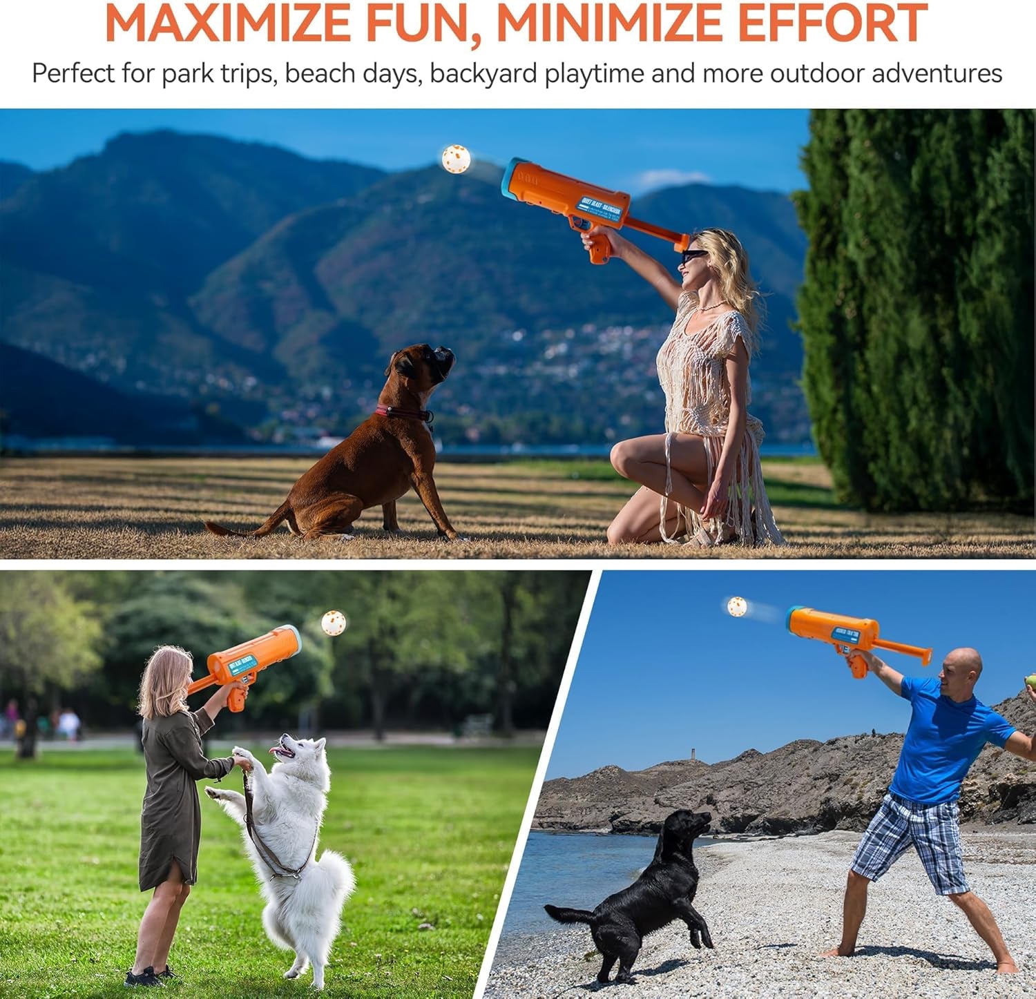 Dog Ball Launcher, Dog Ball Blaster with 3 ETPU Balls, Interactive Thrower for Medium to Large Dogs, Play Fetch Toy for Dogs for Outdoor Exercise