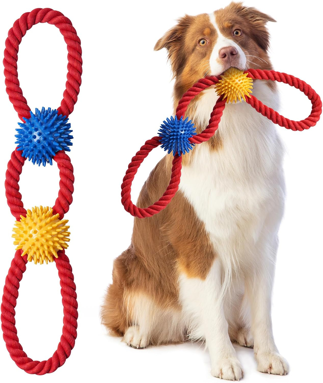 Dog Rope Toys for Large Breed Aggressive Chewers, 37-Inch 5 Knots Indestructible Teeth Cleaning Tug of War Toy，Natural Cotton Tough Premium Rope Toys for Boredom