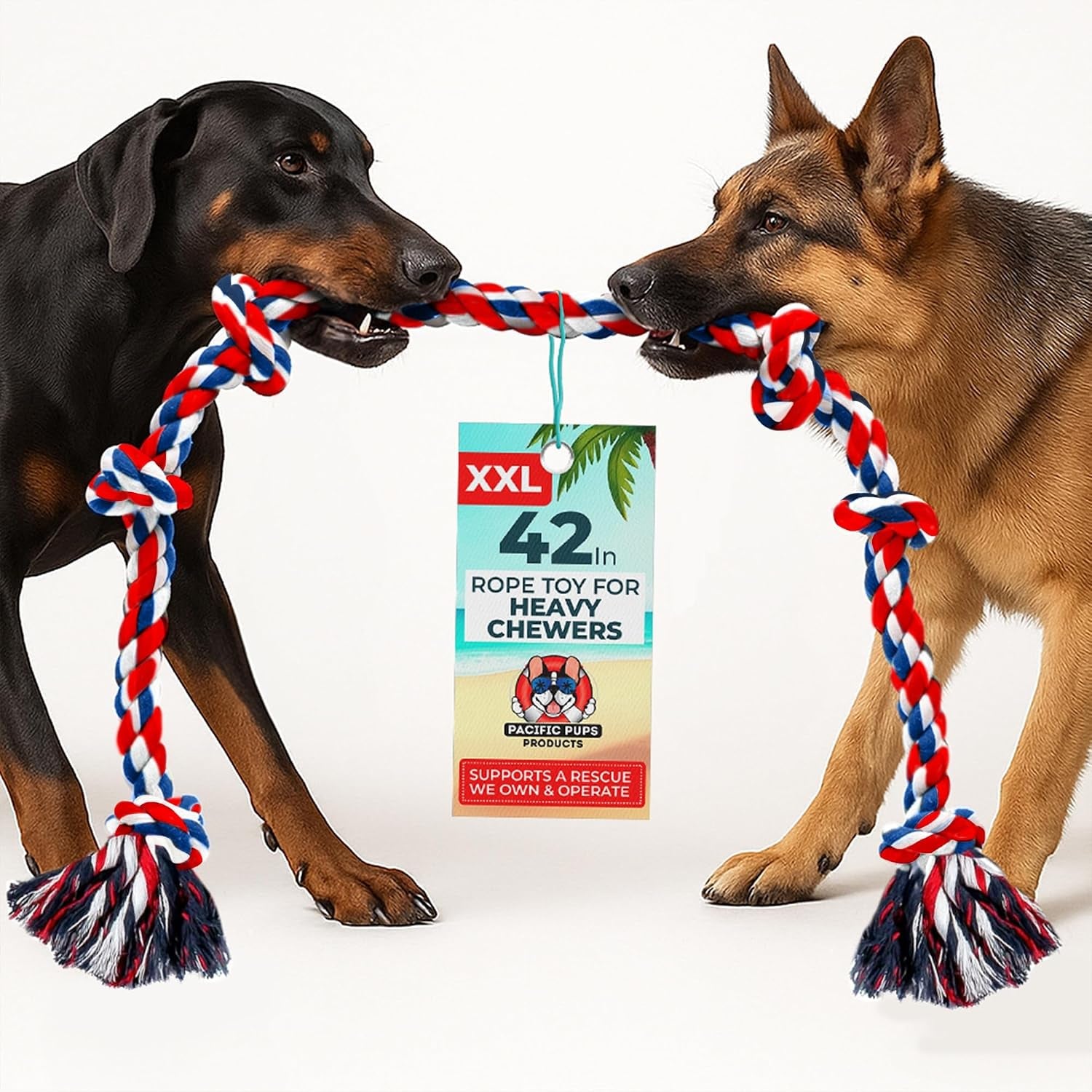 Giant Dog Rope Toys for Extra Large Dogs - 42 Inch, 6 Knot Tough Rope Chew Toys for Large Dogs - Benefits Non-Profit Animal Rescue - Indestructible Dog Toy for Aggressive Chewers