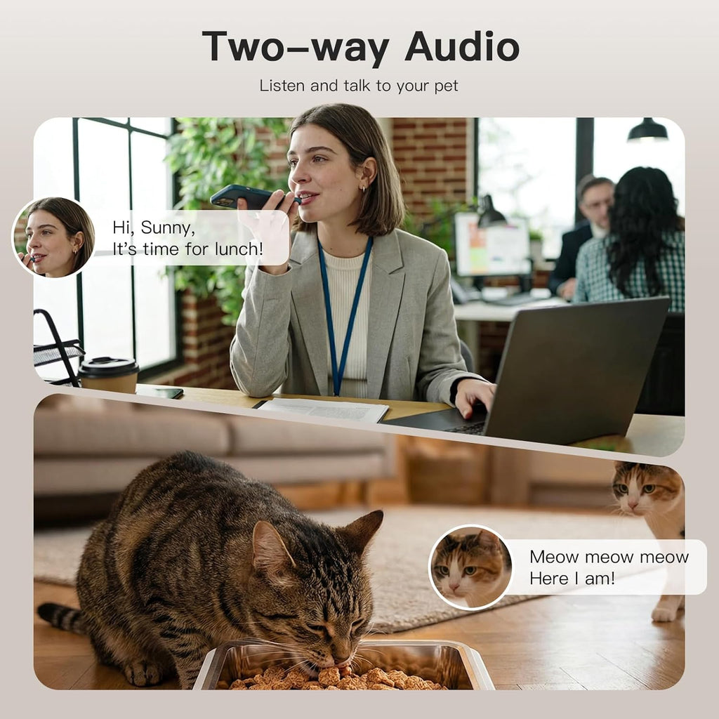 6L Automatic Cat Feeder with Camera, 1080P HD Camera Live Video, Night Vision 2-Way Audio, Wifi & App Remote Control, Programmable Pet Feeder, Smart Timed Dry Food Dispenser for Cat & Dog