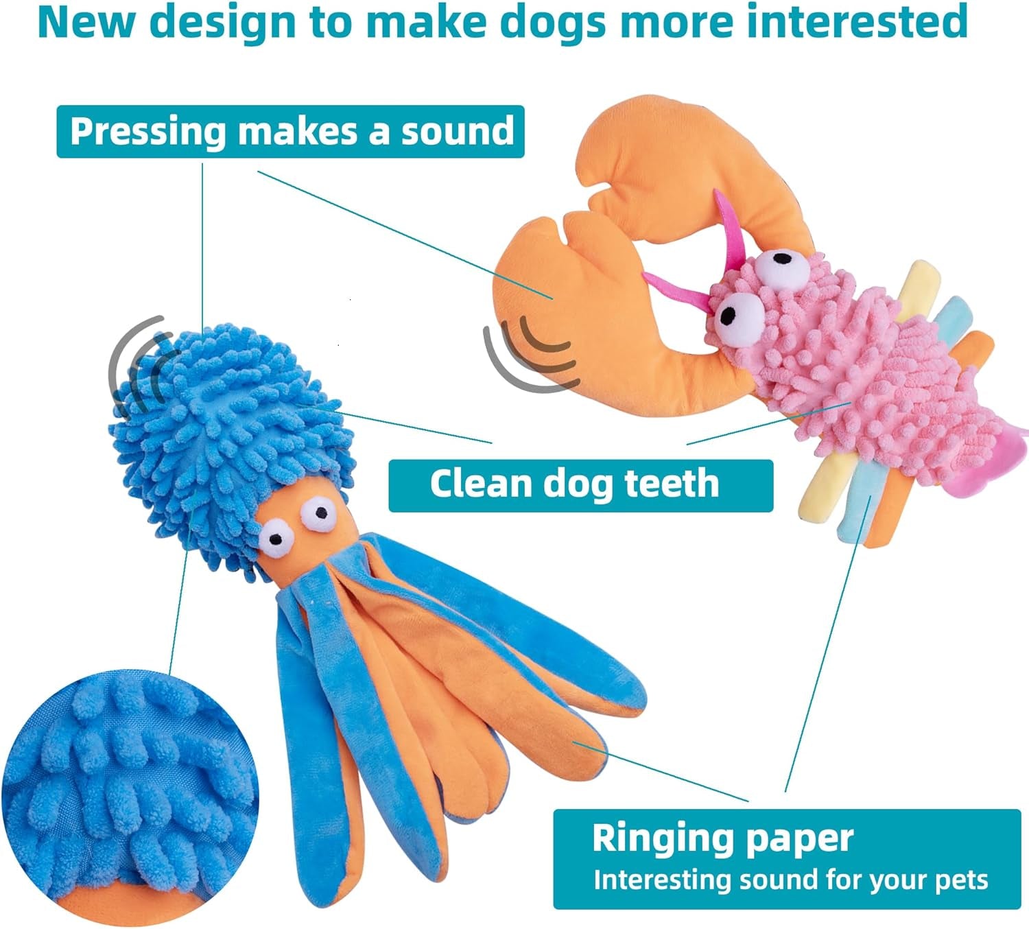 5 Pack Dog Squeaky Toys Bulk,Crinkle Octopus Dog Toys for Small Medium Large Breed, Soft Plush Stuffed Puppy Teething Chew Toy to Keep Them Busy for Interactive Play