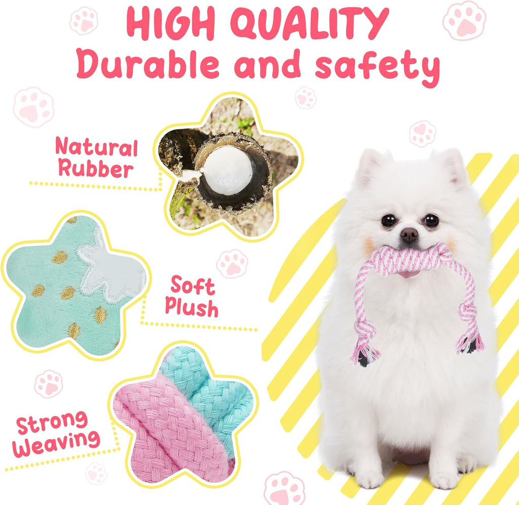 Pink Puppy Toys for Boredom - 23 Pack Puppy Chew Toys for Teething, Interactive Dog Toys for Puppies, Cute Small Dog Toys with Treat Ball, Squeaky Dog Chew Toys and Ropes