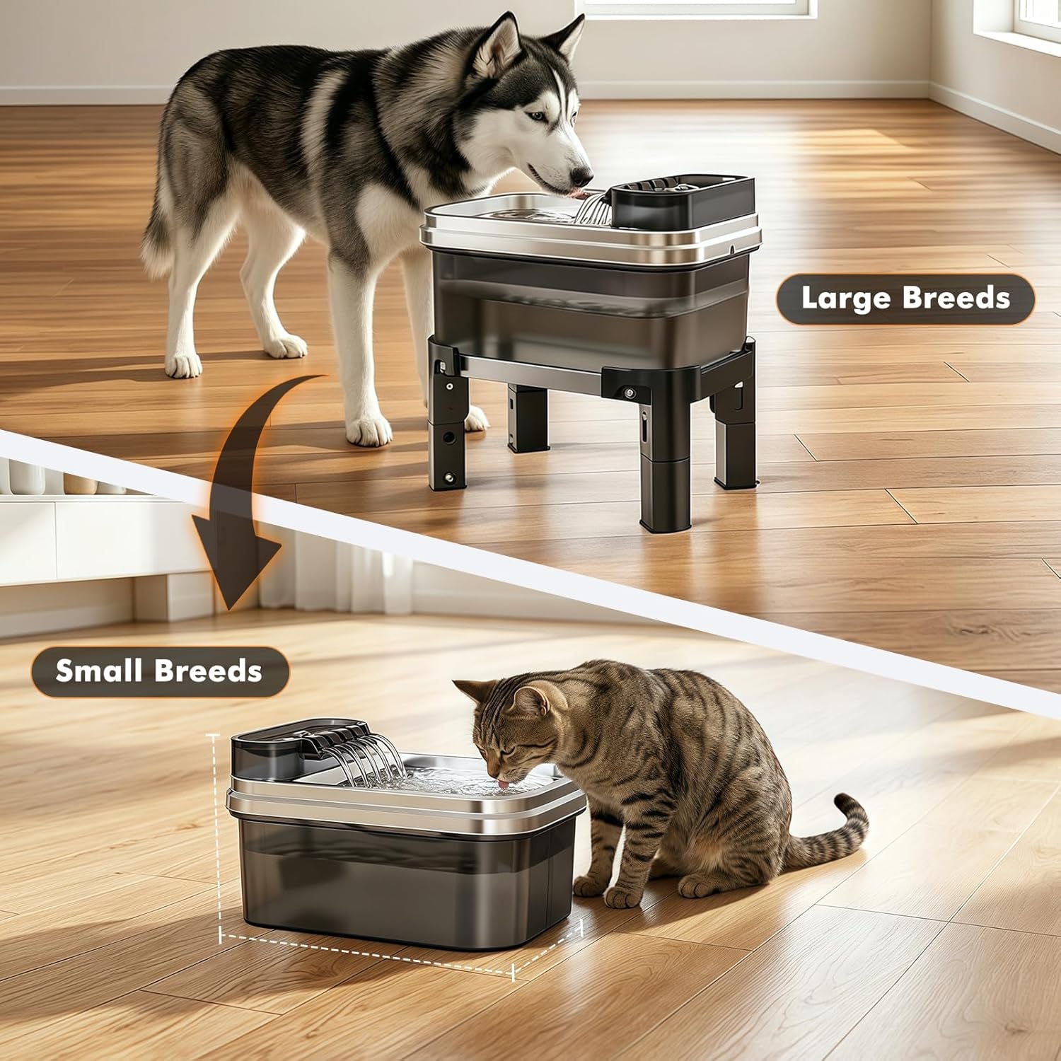 9L Elevated Stainless Steel Dog Water Fountain with Filter | 4-Level Adjustable Indoor Pet Water Fountain with Quiet Pump and No-Spill Design for Small, Medium, and Large Dogs