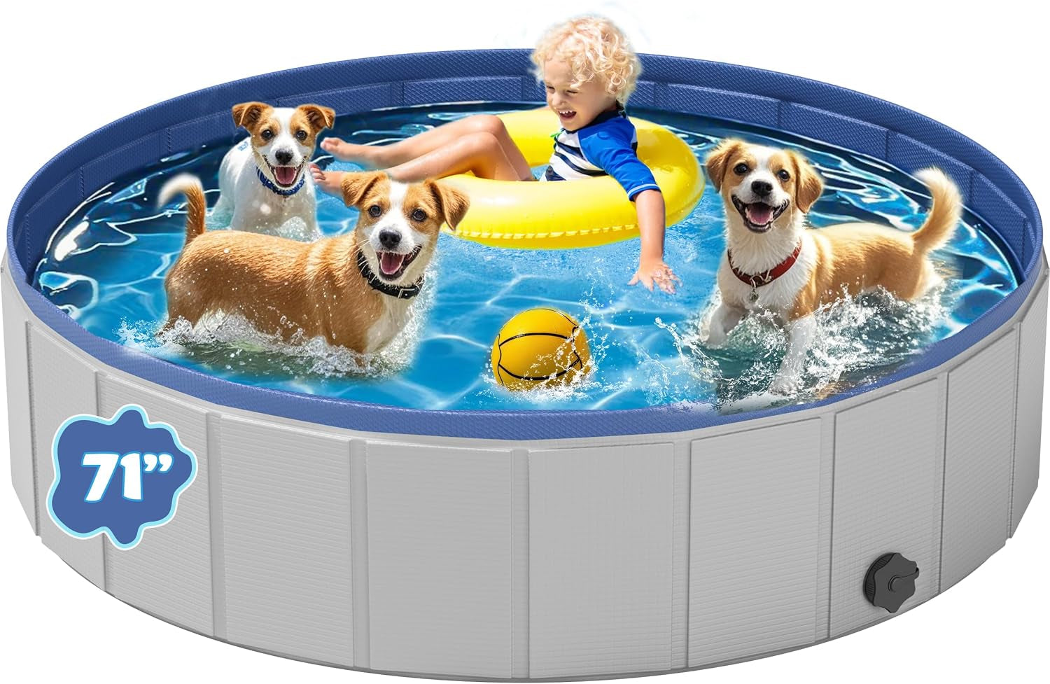 Dog Pool for Large Dogs, Foldable Plastic Pool for Dogs Slip-Resistant (XL - 63'' X 12'')