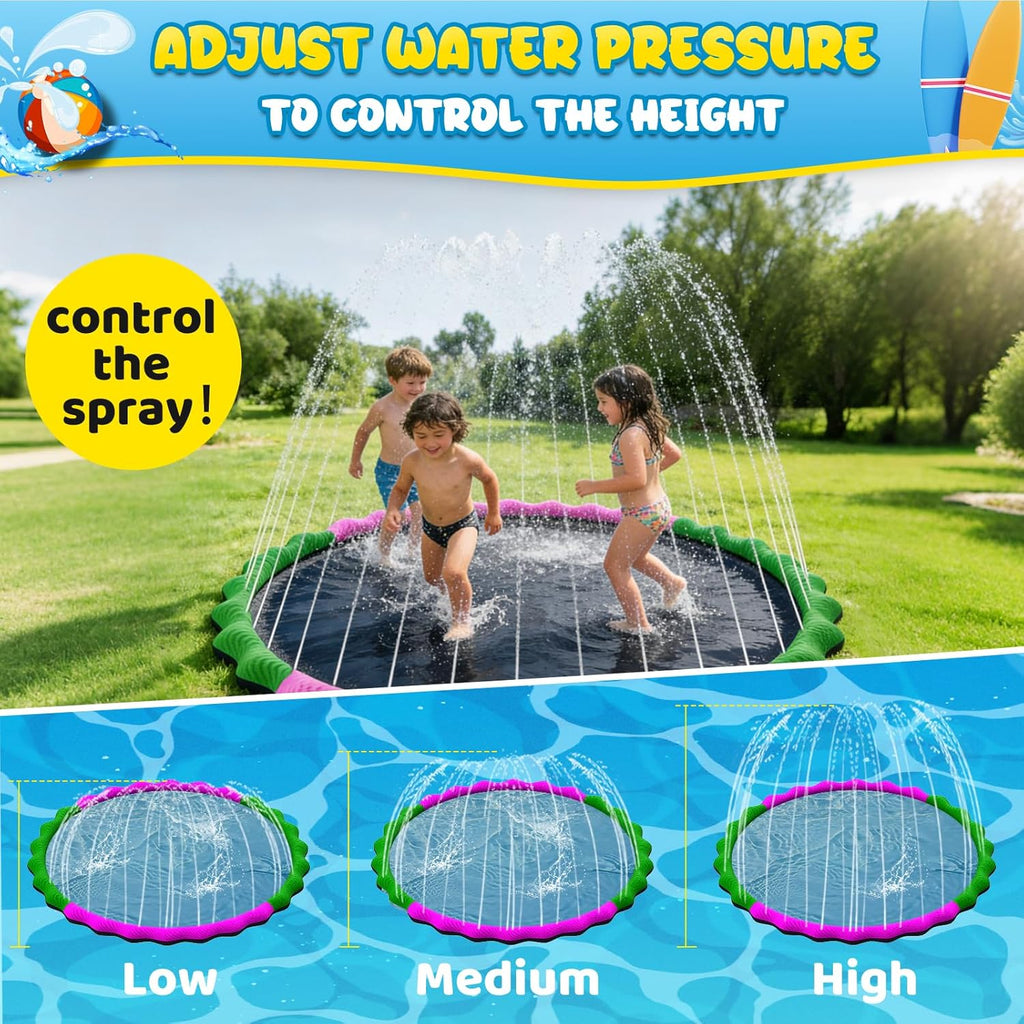 67” Non-Slip Splash Pad for Kids & Dogs, round Outdoor Water Sprinkler Pad, 0.5Mm Thickened Tear-Resistant PVC, Kids Water Toy & Dog Pool for Backyard Summer Fun