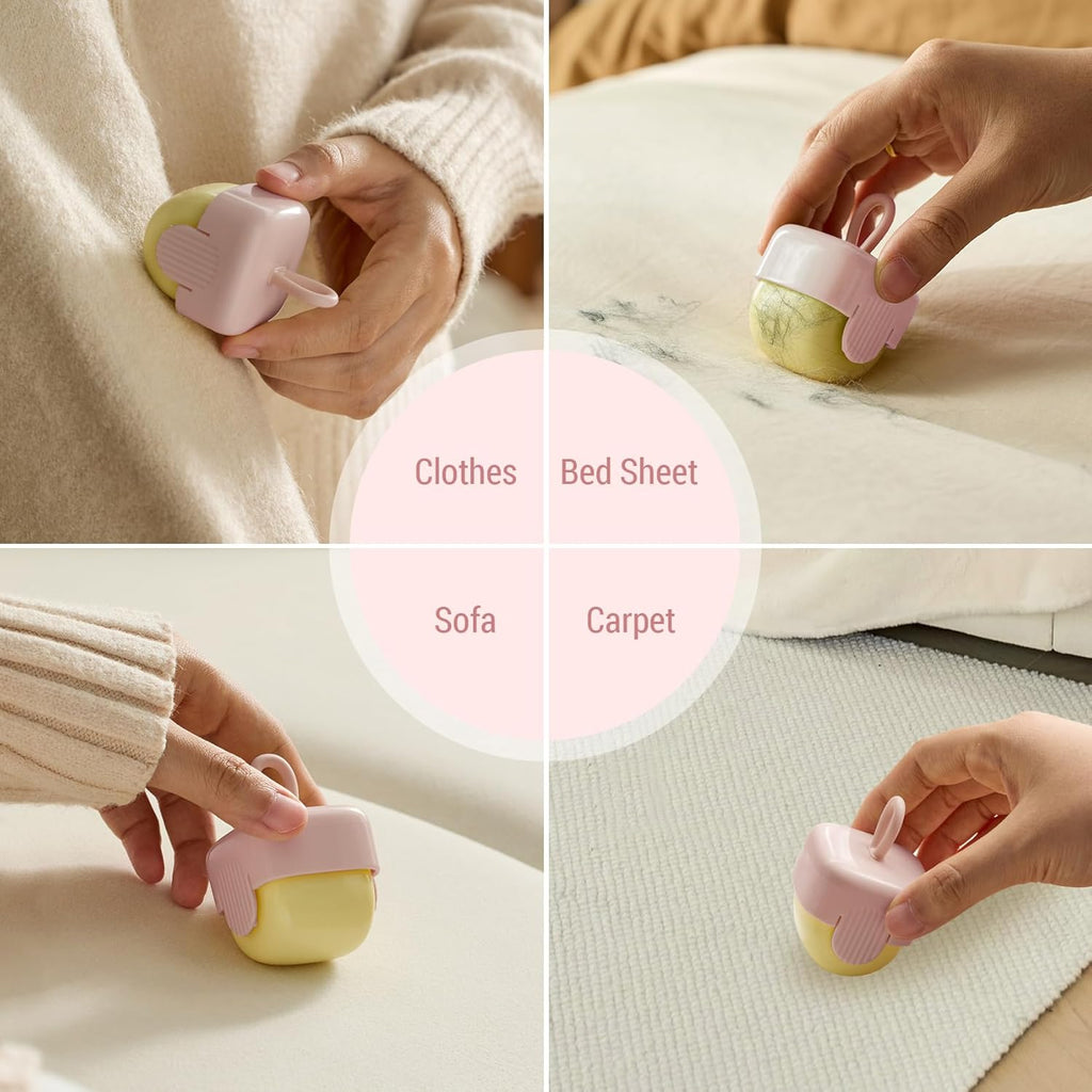Mini Lint Roller,Washable Sticky Roller Reusable Lint Remover Portable Pet Hair Remover for Clothes,Travel Household (Pink)